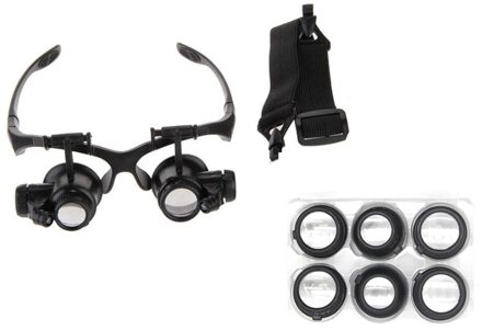 Hoofdband Vergrootglazen Met 2 Led-verlichting Microscoop Eyewear Sieraden Horloge Reparatie Tools 10X 15X 20X 25X Lens Vergrootglas Glas