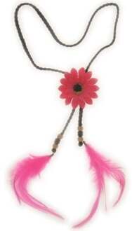 Hoofdbandje hippie / ibiza met bloem pink en veren