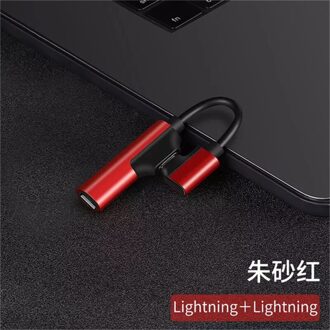 Hoofdtelefoon 2-In-1 Dual-Port Hoofdtelefoon Adapte Voor Iphone 12 Pro 6 7 8 Plus X xs Xs Max 11 Audio Charger Dispenser Accessoires rood Lightning