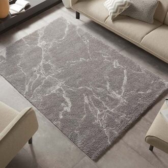 Hoogpolig vloerkleed marble Mayrin - grijs/crème 160x230 cm