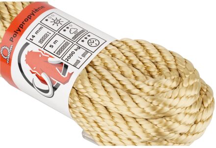 Hoogwaardig Touw Paraloc - Gedraaid Polypropyleen - Uv-bestendig - 14mm X 5m - Beige