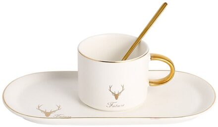 Hoogwaardige Gilt Geometrische Patroon Koffiekopje Schotel Set Lover 'S Ochtend Mok Melk Koffie Thee Met Lepel wit