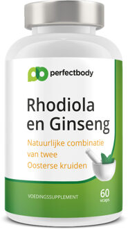 Hoogwaardige Rhodiola Rosea (Rozenwortel) Extract Met Ginseng - 60 Rhodiola Capsules | 100% Geproduceerd & Gecontroleerd In NL | Rhodiola Supplement Tegen Stress & Depressie | PerfectBody.NL