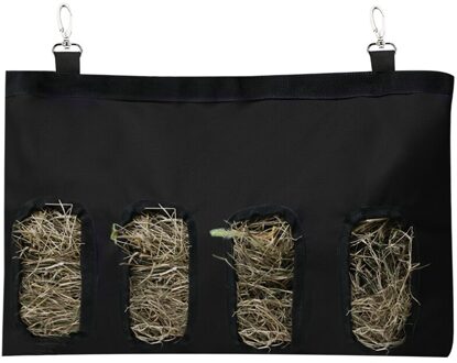 Hooi Zak Opknoping Pouch Feeder Zak Houder Met 4 Gaten Draagbare 600D Oxford Doek Kleine Dieren Levert Voeden Dispenser zwart
