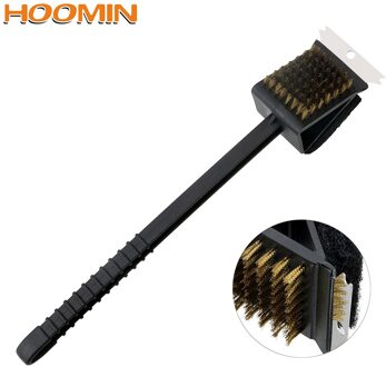 HOOMIN Lange Handvat BBQ Borstel Koperdraad Spons Schop 3 in 1 Hoek Koperdraad Borstel Barbecue Grill Oven schoonmaken