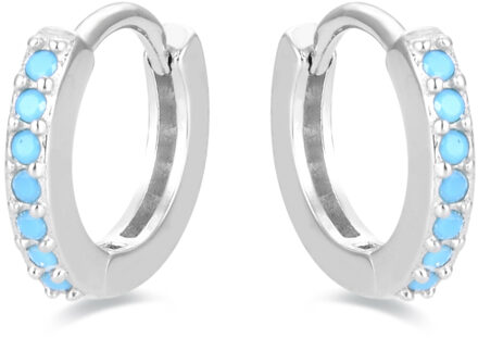 hoop-øreringe, 925 sterlingsølv og turkis leofcar med rhodineret finish Blauw