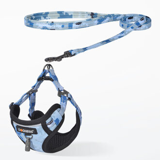 Hoopet Kleine Harnas Hond Aangelijnd Set Anti-verloren Hanger Reflecterende Kat Outdoor Vest Huisdier Harnas camouflage blauw