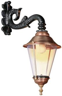 Hoorn - Buitenwandlamp, fitting onderaan, zwart koper, helder