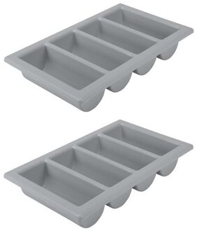 Horeca bestekbak/bestekhouder - 2x - 53 x 32 x 10 cm - 4 vakken - opberg accessoires - BBQ/Feestje