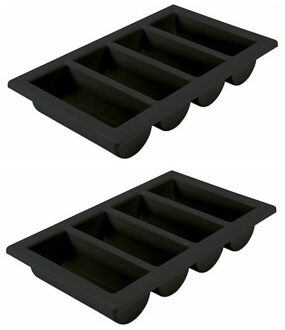 Horeca bestekbak/bestekhouder - 2x - zwart - 53 x 32 x 10 cm - 4 vakken - Keuken opberg accessoires