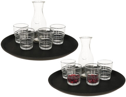 Horeca dienblad met anti slip laag - 2x - zwart - kunststof - D35 cm - rond dienblad