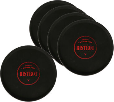 Horeca dienblad/serveerblad Bistrot - 5x - zwart - met antislip - D35 cm - Dienbladen