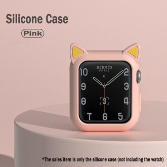 Horloge Case Voor Apple Watch 6 Se 5 4 40Mm 44Mm Protector Cover Siliconen Cartoon Kat Oren Case Voor Iwatch serie 3 2 42Mm 38Mm Sand roze / For Iwatch 38mm 40mm