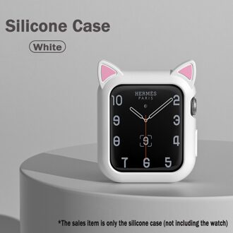 Horloge Case Voor Apple Watch 6 Se 5 4 40Mm 44Mm Protector Cover Siliconen Cartoon Kat Oren Case Voor Iwatch serie 3 2 42Mm 38Mm wit / For Iwatch 38mm 40mm