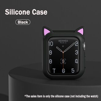 Horloge Case Voor Apple Watch 6 Se 5 4 40Mm 44Mm Protector Cover Siliconen Cartoon Kat Oren Case Voor Iwatch serie 3 2 42Mm 38Mm zwart / For Iwatch 38mm 40mm