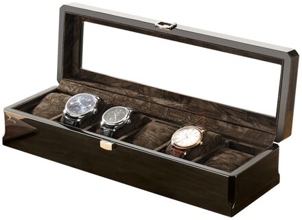 Horloge Dozen Bruin Houten 6 Grids Mechanische Horloges Display Jewelry Collection Organizer Box Ring Kast M1002-2