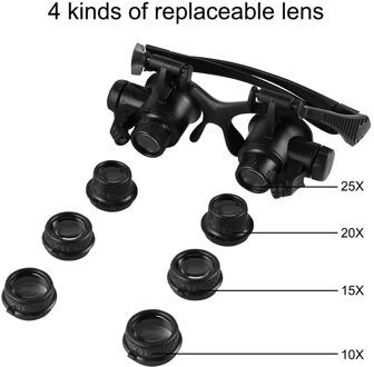 Horloge Reparatie Vergrootglas Vergrootglas Bril 10X 15X 20X 25X Dual Eye Sieraden Met 2 Led Verlichting Loupe Lens Microscoop