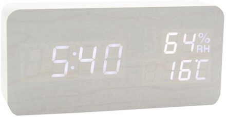Horloge Tafel Voice Control Digitale Led Houten Wekker Hout Despertador Elektronische Desktop Klokken Tafel Decor wit