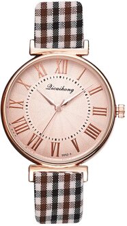 Horloge Vrouwen Dames Horloge Quartz Dial Plaid Band Quartz Lederen Armband Horloges Armband Relogio Feminino Decoratie Horloge koffie