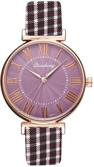 Horloge Vrouwen Dames Horloge Quartz Dial Plaid Band Quartz Lederen Armband Horloges Armband Relogio Feminino Decoratie Horloge Paars