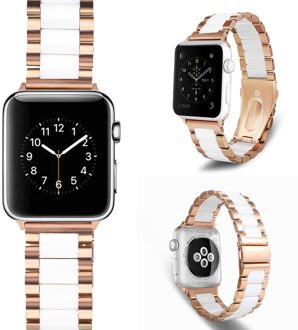 Horlogeband Voor Apple Horloge 5 4 38Mm 42Mm 40Mm 44Mm Rvs Keramische Band Luxe Vrouwen band Armband Voor Iwatch 5 4 3 2 1 roos goud wit / for 38mm 40mm