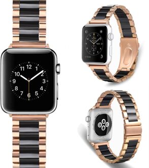 Horlogeband Voor Apple Horloge 5 4 38Mm 42Mm 40Mm 44Mm Rvs Keramische Band Luxe Vrouwen band Armband Voor Iwatch 5 4 3 2 1 roos goud zwart / for 38mm 40mm