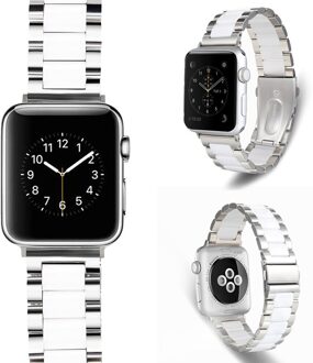 Horlogeband Voor Apple Horloge 5 4 38Mm 42Mm 40Mm 44Mm Rvs Keramische Band Luxe Vrouwen band Armband Voor Iwatch 5 4 3 2 1 Zilver wit / for 38mm 40mm
