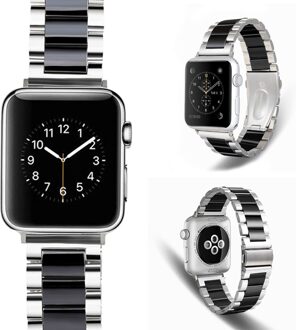 Horlogeband Voor Apple Horloge 5 4 38Mm 42Mm 40Mm 44Mm Rvs Keramische Band Luxe Vrouwen band Armband Voor Iwatch 5 4 3 2 1 zilver zwart / for 38mm 40mm
