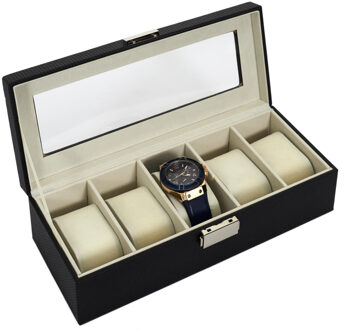 Horlogebox - zwart - 5 vakjes - 29 x 8 x 12 cm - organizer