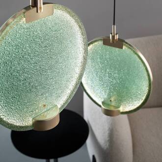 Horo S3 LED hanglamp, groen, 3-lamps geborsteld messing, groen