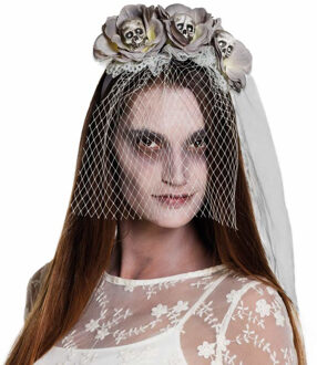 Horror bruid/zombie haarband/diadeem met sluier voor volwassenen