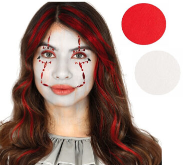 Horror clown gezicht versiering set - met plakdiamantjes en schmink