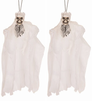 Horror decoratie - 2x - Hangend skelet bruidje - 30 cm - Halloween thema versiering popp