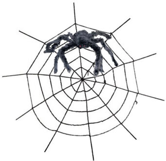 Horror decoratie groot spinnenweb 150 cm met spin