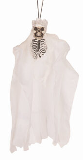 Horror decoratie - Hangend skelet bruidje - 30 cm - Halloween thema versiering poppen Wit
