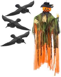 Horror decoratie pakket hangende pompoen vogelverschrikker