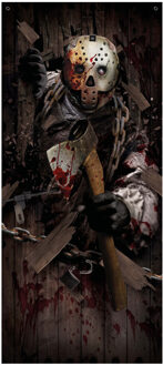 Horror deur scenesetter/deurposter - moordenaar met bijl - Halloween thema versiering - 180 x 80 cm Donkergrijs