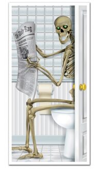 Horror deurposter skelet op toilet 76 x 152 cm