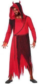 Horror Duivel/kwelgeest Verkleed Kostuum Voor Heren - Satan Outfit Voor Volwassenen - Halloween Verkleedpak M/l Rood