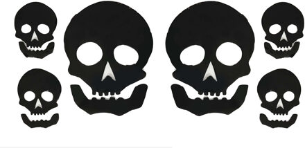 Horror gel raamstickers doodskoppen - 3x - 20 x 20 cm - zwart - Halloween thema decoratie/versiering