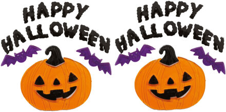 Horror gel raamstickers Happy Halloween - 2x - 20 x 25 cm - oranje - Halloween thema decoratie/versi