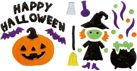 Horror gel raamstickers Happy Halloween - 2x vellen - Halloween thema decoratie/versiering