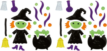 Horror gel raamstickers heks - 2x - 20 x 25 cm - oranje - Halloween thema decoratie/versiering