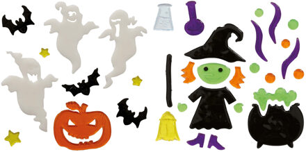 Horror gel raamstickers Heks/spookjes - 2x vellen - Halloween thema decoratie/versiering