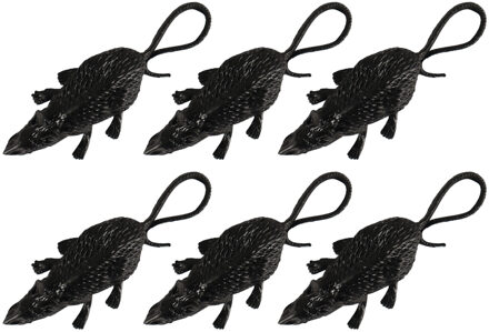 Horror griezel ratten - 12x stuks - zwart - 8 cm - Plastic nep ratten - Halloween thema decoraties
