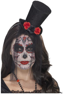 Horror haarband/diadeem day of the dead met mini hoge hoed - Verkleedhoofddeksels Multikleur