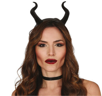 Horror haarband met grote hoorntjes voor dames - Zwart - Duivel hoorns diadeem - Halloween