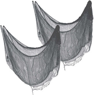 Horror/halloween deco wand/muur/plafond gordijn stof - 2x - zwart - 76 x 228 cm - griezel uitstralin