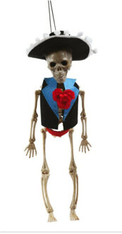 Horror/halloween decoratie skelet/geraamte pop - Day of the Dead man - hangend - 40 cm Blauw
