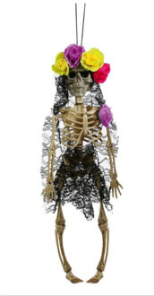 Horror/halloween decoratie skelet/geraamte pop - Day of the Dead vrouw - hangend - 40 cm Roze
